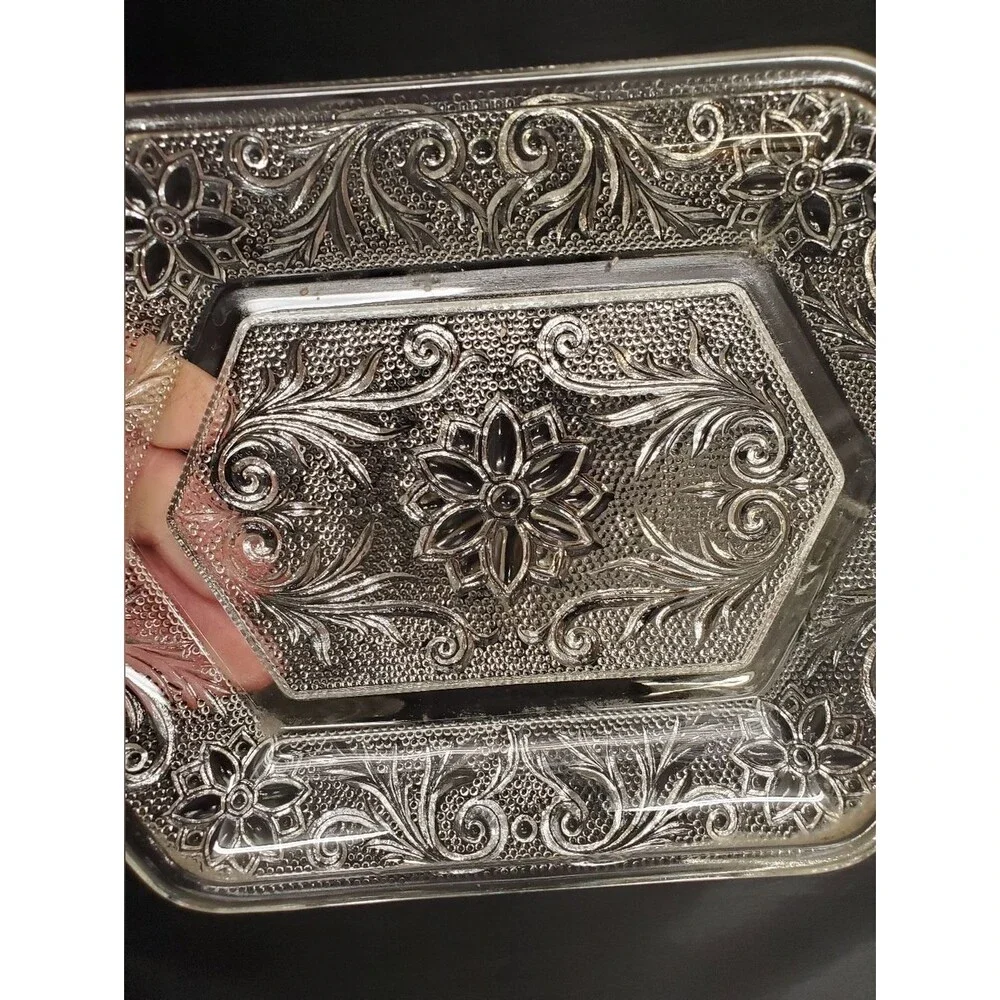 Vintage Indiana Glass Tiara Sandwich Pattern Serving Tray Set